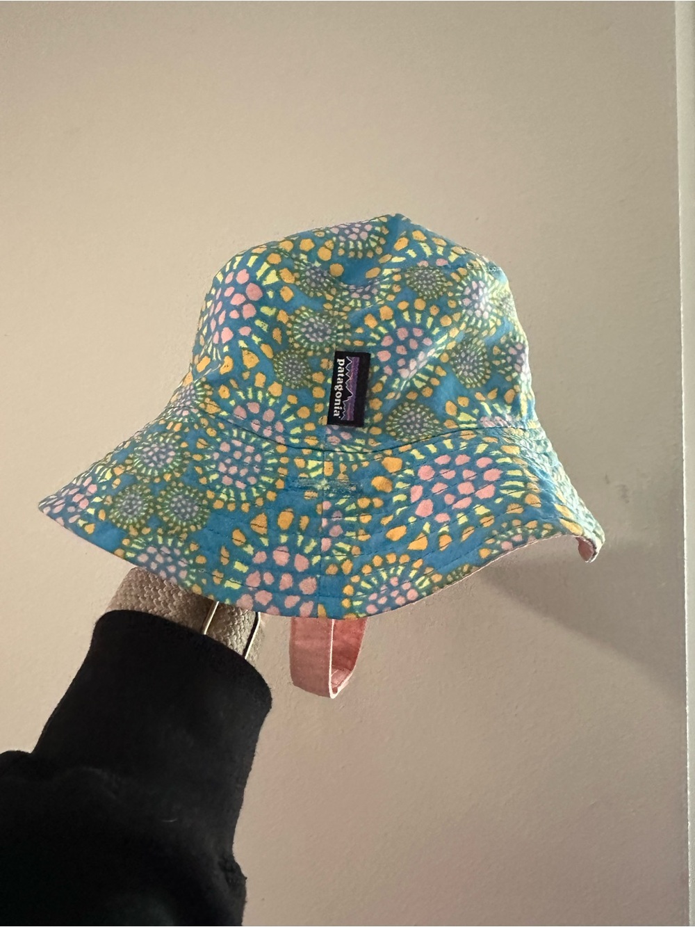 Patagonia Baby Teal Floral Bucket Hat with Pink and Yellow Accents